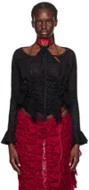 Ester Manas Ruffled Cardigan In Black