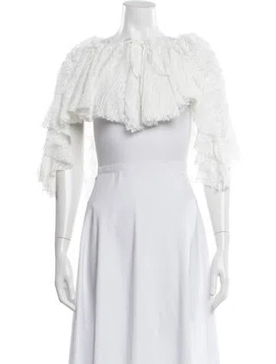 Pre-owned Ester Manas Lace Pattern Tie Neck Top In White