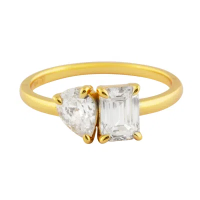 Esterah Women's Gold Emerald Pear Cut Two Stone Ring