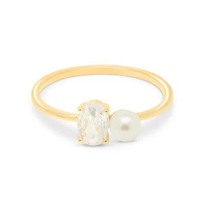 Esterah Women's Gold Pearl Crystal Ring