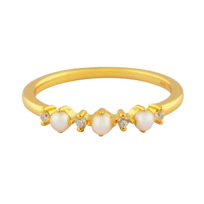 Esterah Women's Gold Pearl Cz Ring