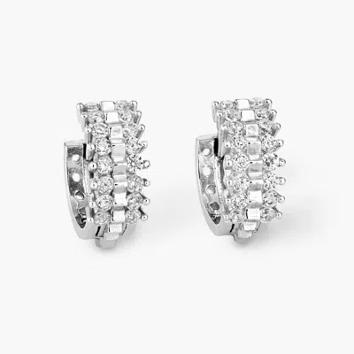 Esterah Women's Silver Cubic Zirconia Huggies Earrings