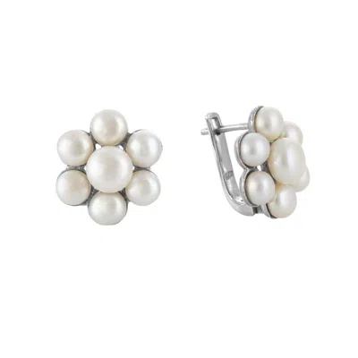 Esterah Women's Silver Pearl Flower Stud Earrings In Metallic