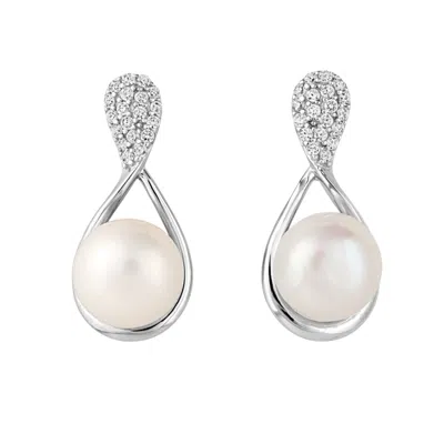 Esterah Women's Silver Pearl Twist Teardrop Earrings