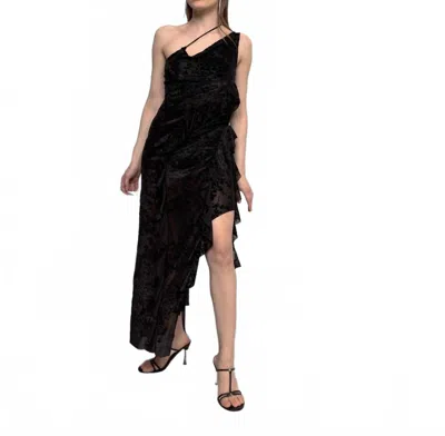 Esthé Burnout Velvet Asymmetric Dress In Black