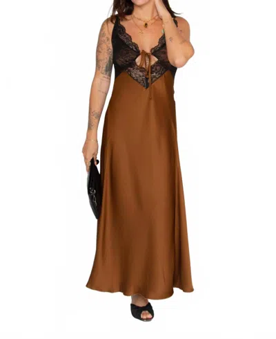 Esthé Lace Satin Slip Dress In Brown