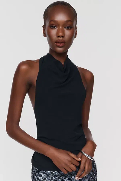 Esthé Open-back Fringed Halter Top In Black