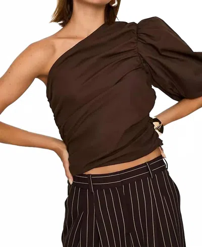 Esthé Poplin One Shoulder Top In Brown