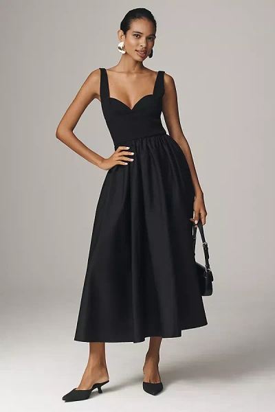 Esth Sleeveless Sweetheart Ribbed Poplin Midi Dress In Black | ModeSens