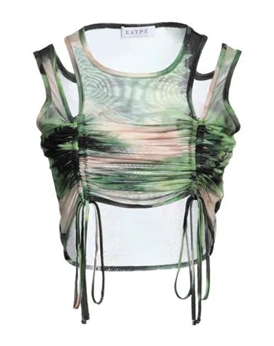 Esthé Woman Top Green Size S Polyester, Elastane