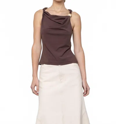 Esthé Women's Asymmetric Bead Trim Top In Brown