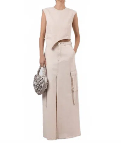 Esthé Women's Cotton Washed Denim Cargo Skirt In Beige In White