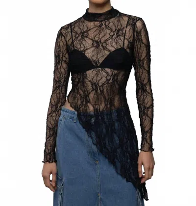 Esthé Women's Lace Asymmetric High Neck Top In Black