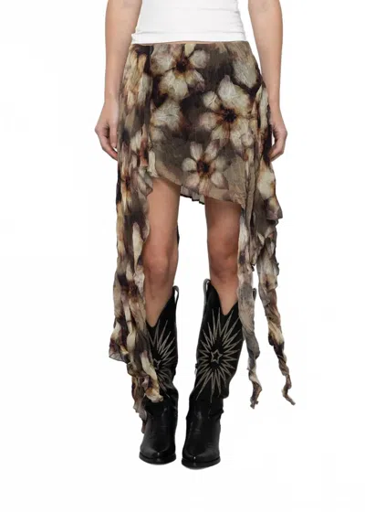Esthé Women's Petal Moon Printed Asymmetric Skirt In Multicolor In Brown