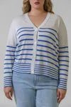Estheme Navy Stripe Cardigan - Plus In Blue And White Stripe In White