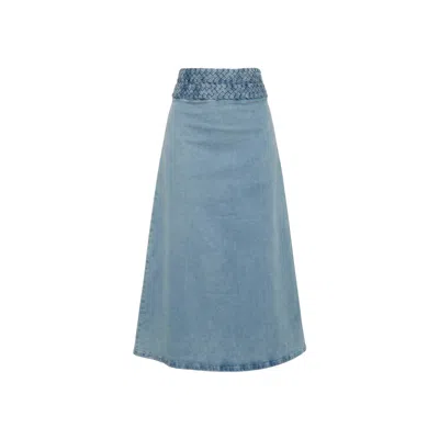 Esther Saadia Women's Blue Elizabeth Highwaisted Braided Stretch Denim Skirt