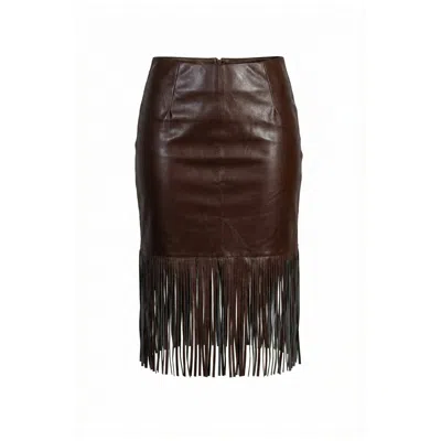 Esther Saadia Women's Brownstone Belle Fringe Leather Skirt