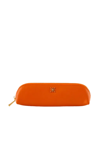 Esthera Leather Pencil Case In Orange