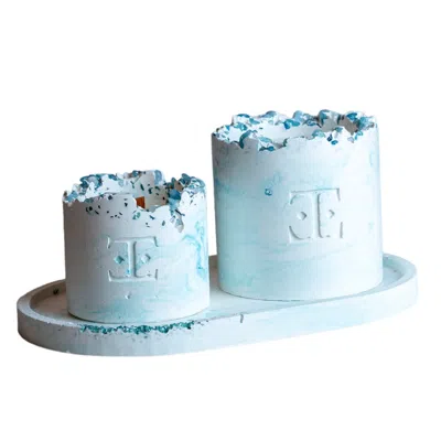 Esti Living White / Blue Ocean Wave Gemstone Candle Set