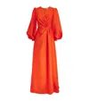 E.stott Eden Pleated Blouson-sleeve Jacquard Gown In Orange