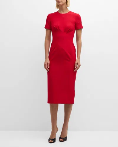 E.stott Bel Gathered Midi Sheath Dress In Ruby