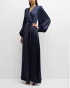 E.stott Eden Pleated Balloon-sleeve Silk Gown In Navy