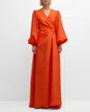 E.stott Eden Pleated Blouson-sleeve Jacquard Gown In Jaffa