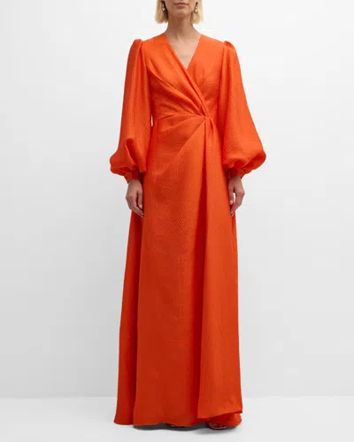E.STOTT EDEN PLEATED BLOUSON-SLEEVE JACQUARD GOWN