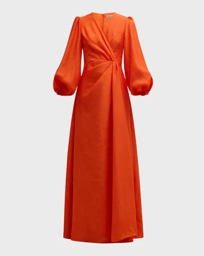 E.stott Eden Pleated Blouson-sleeve Jacquard Gown In Multi