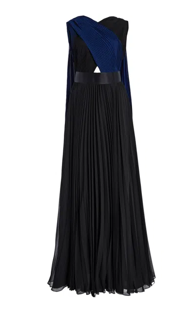 E.stott Eno Pleated Chiffon Maxi Dress In Multi