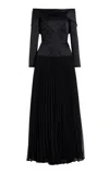 E.stott E. Stott Satin Pleated Honour Gown In Black