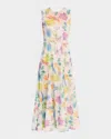 E.stott Olive Sleeveless Floral Sequin Midi Dress In Tropical Print