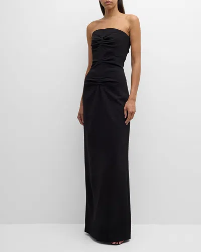 E.stott Wallis Ruched Strapless Column Gown In Black