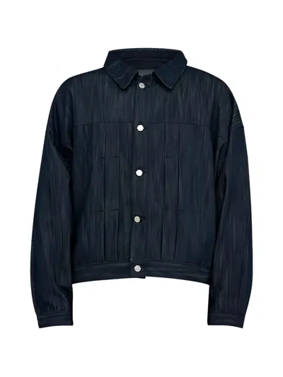 Estudio Niksen Back Strap Pleated Trucker Jacket In Blue