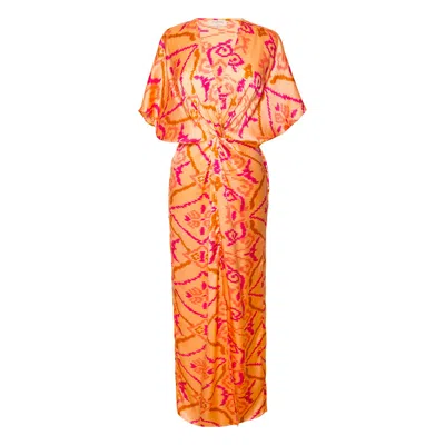 [et Cetera] Woman Women's Yellow / Orange Euphoric Knot Front Maxi Dress - Silk - Ikat Mango