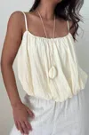 Et Clet Bubble Hem Spaghetti Strap Backless Top In White In White