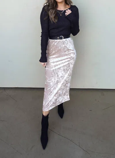 Et Clet Crushed Velvet Midi Skirt In Champagne In White