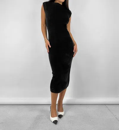 Et Clet Fuzzy Wide Shoulder Midi Dress In Black