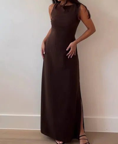 Et Clet High Neck Maxi Dress In Chocolate Brown In Black