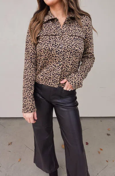 Et Clet Leopard Print Button Front Top In Brown