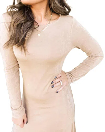 Et Clet Long Sleeve Dress With Slip In Golden Sand In Multi