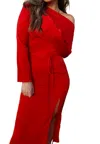 Et Clet Long Sleeve One Shoulder Dress In Red In Red