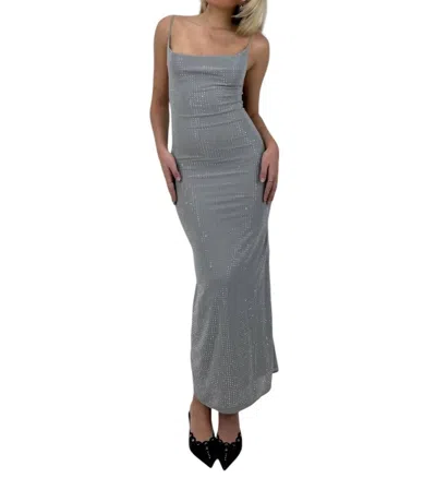 Et Clet Rhinestone Cowl Neck Midi Dress In Grey