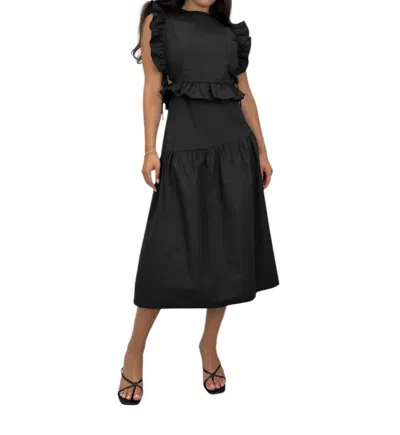 Et Clet Ruffle Trim Tie Detail Midi Dress In Black