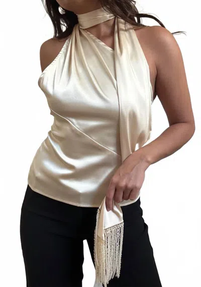 Et Clet Satin Open Back Scarf Top In Gold In Multi