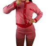 Et Clet Striped Cardigan & Shorts Set In Red