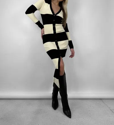 Et Clet Striped Cardigan Midi Dress In Black And Cream