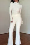 Et Clet Textured High Neck Top & Flared Pants In Cream