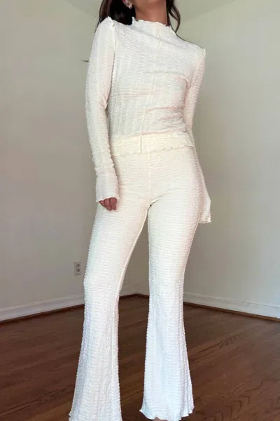 Et Clet Textured High Neck Top & Flared Pants In Cream
