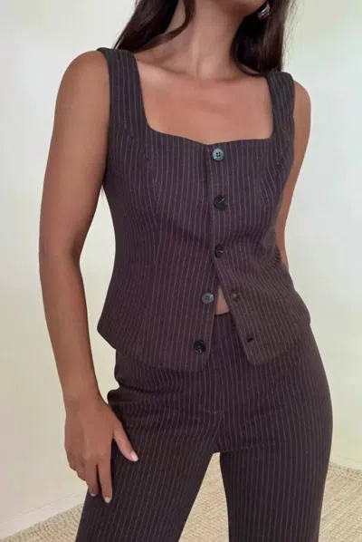 Et Clet The Kaye Pinstripe Vest Top In Brown